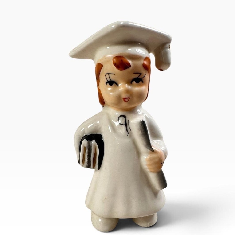 Vintage J. L. Co. Japan Ceramic Girl Graduate Figurine White Cap Gown Diploma